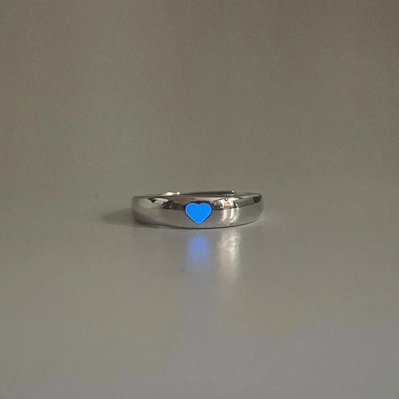 Couple Heart Promise Rings Fashion Glow in the Dark Adjustable Ring