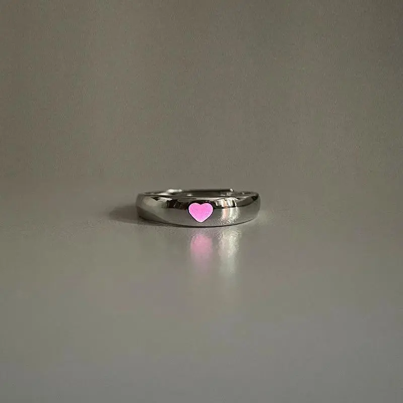 Couple Heart Promise Rings Fashion Glow in the Dark Adjustable Ring
