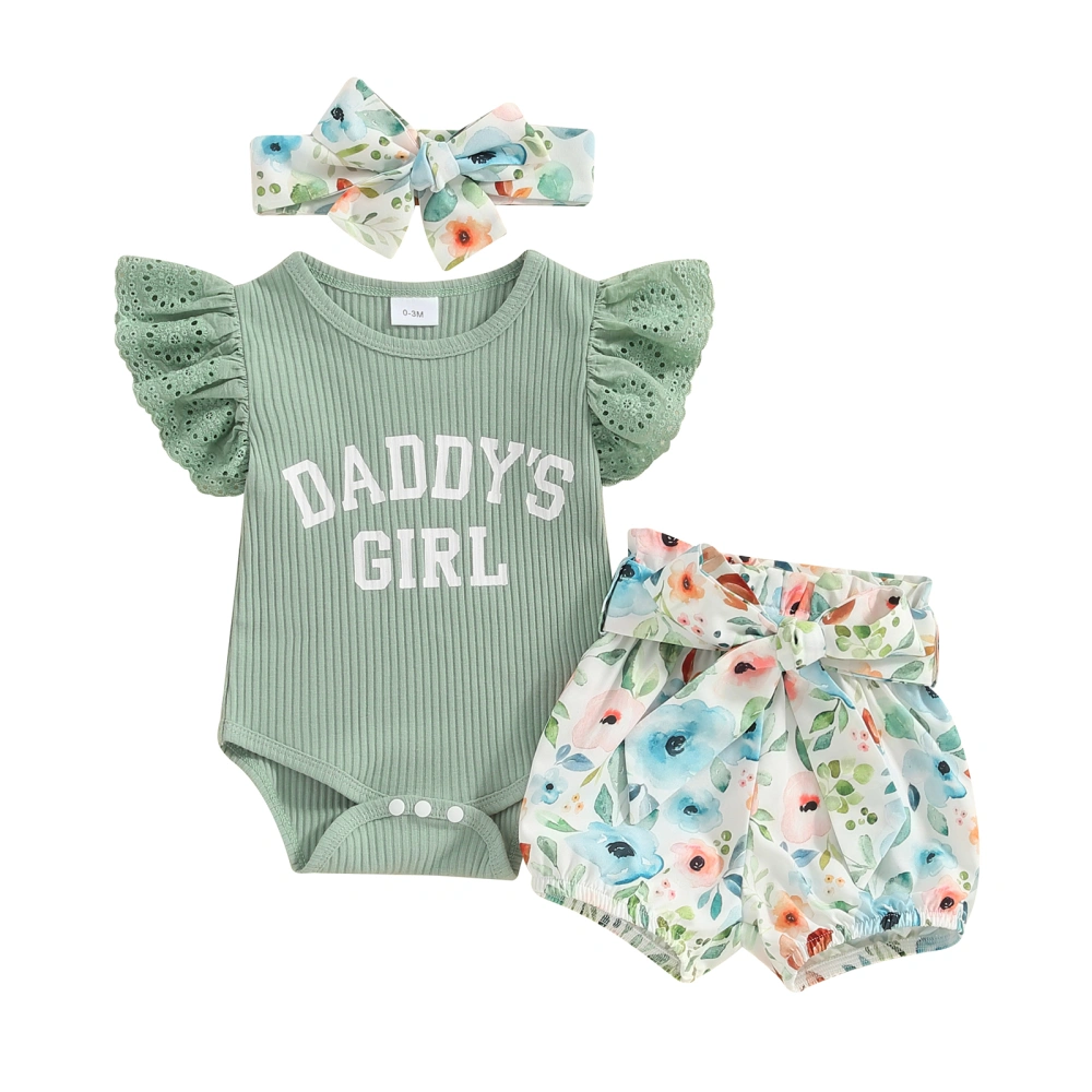 Baby Girl Summer Outfits Letter Print Rompers Belt Shorts Headband