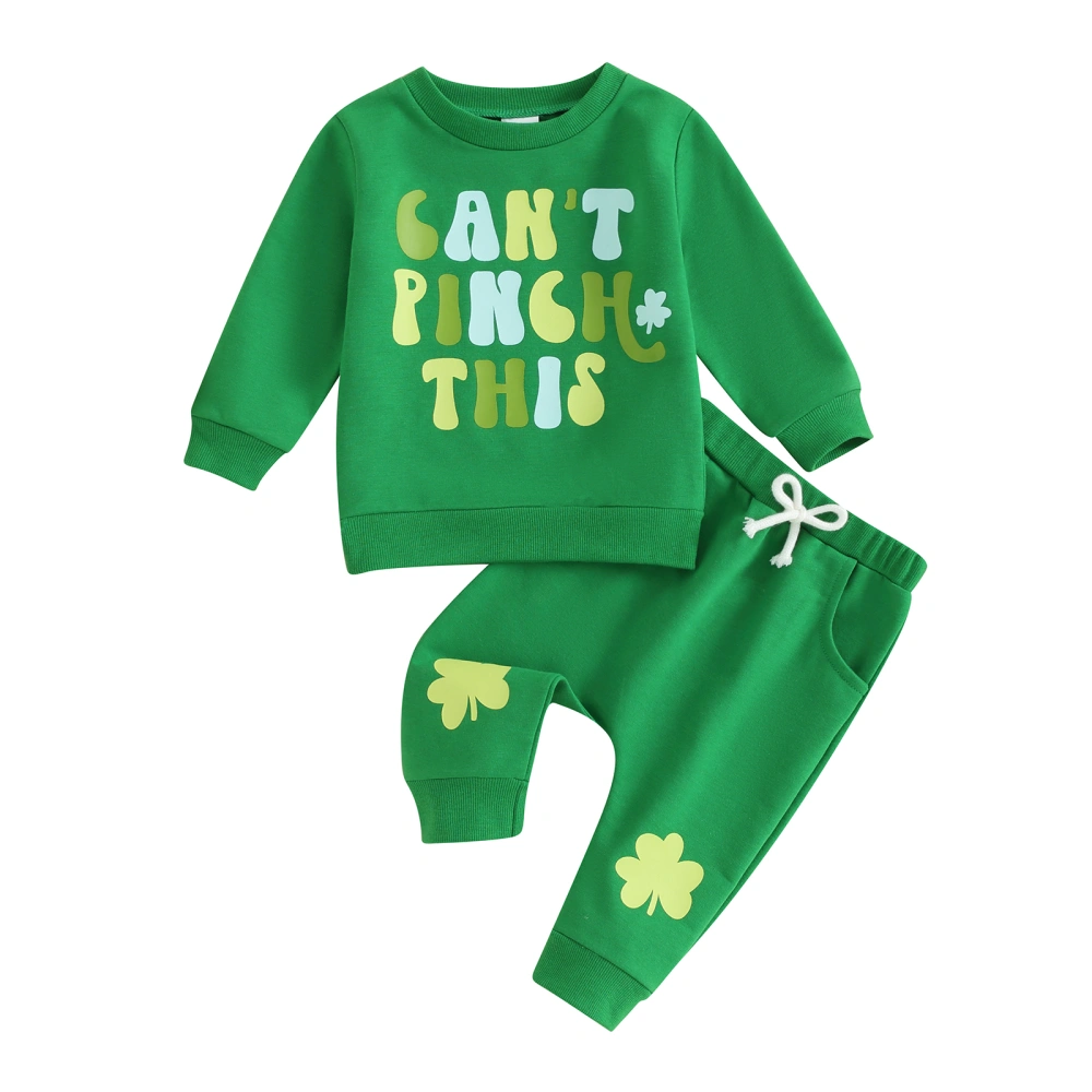 Baby Holiday Outfit, Long Sleeve Letters Sweatshirt Shamrock Pants