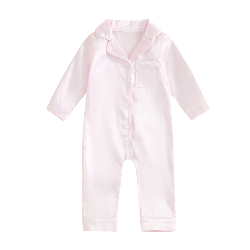 Kids Jumpsuit Pajamas Solid Color Button Long Sleeves Rompers Pants 