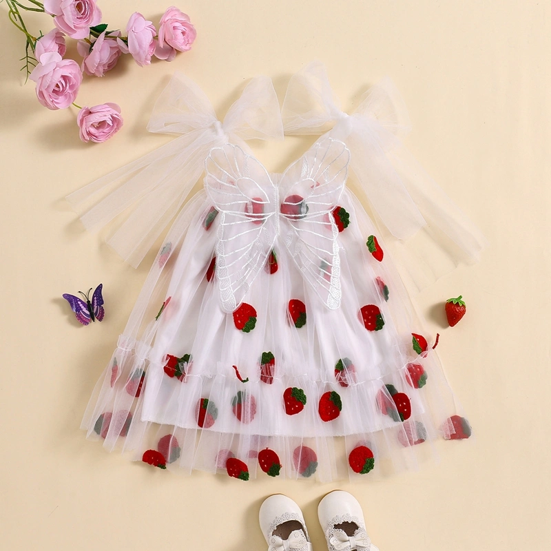 Baby Girls Dress Bow Straps Tulle A-Line Dress with Butterfly Wing