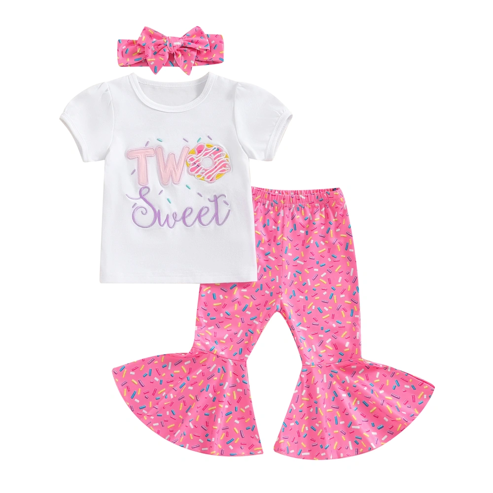 Baby Girls Outfit, Letters Donut T-shirt Flare Pants Headband