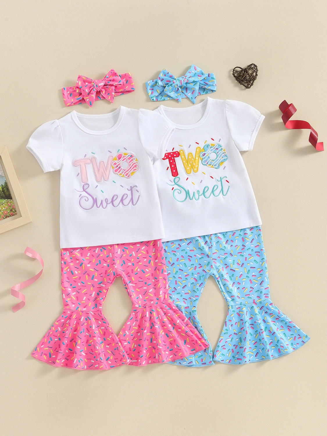 Baby Girls Outfit, Letters Donut T-shirt Flare Pants Headband