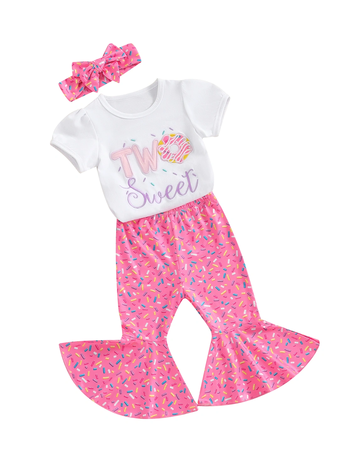 Baby Girls Outfit, Letters Donut T-shirt Flare Pants Headband