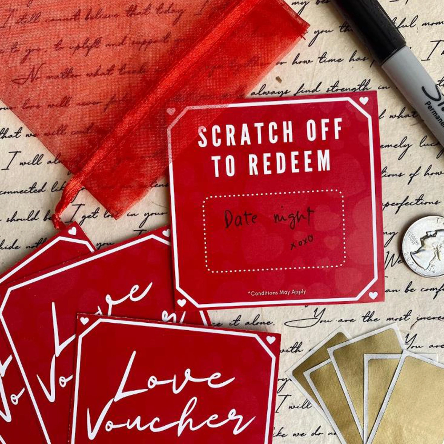 5pcs Scratch Off Cards Letters Print Romantic DIY Valentine's Day Gift