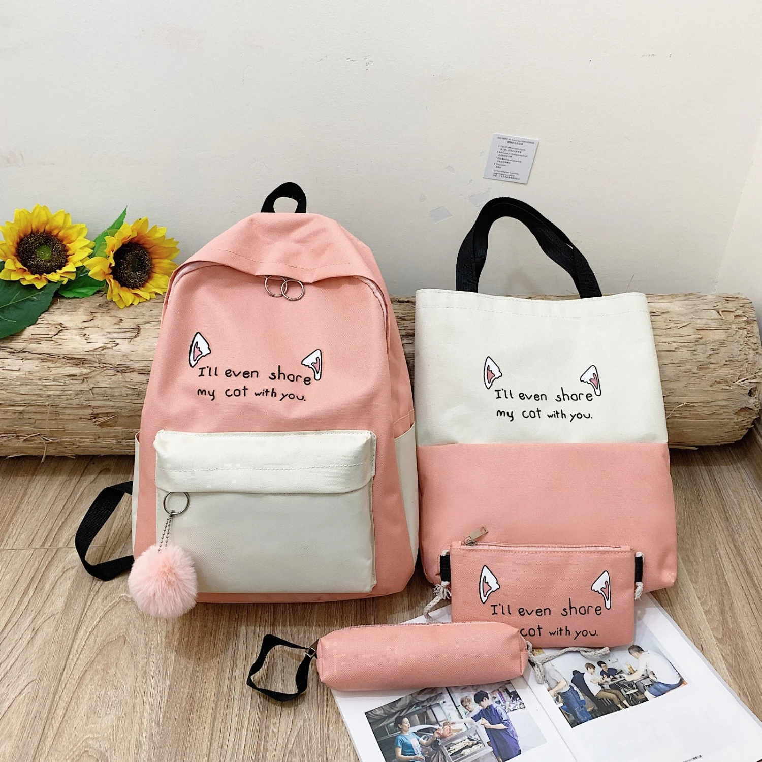 Women Backpack Set Daypack with Wallet Shoulder Bag Pencil Pouch