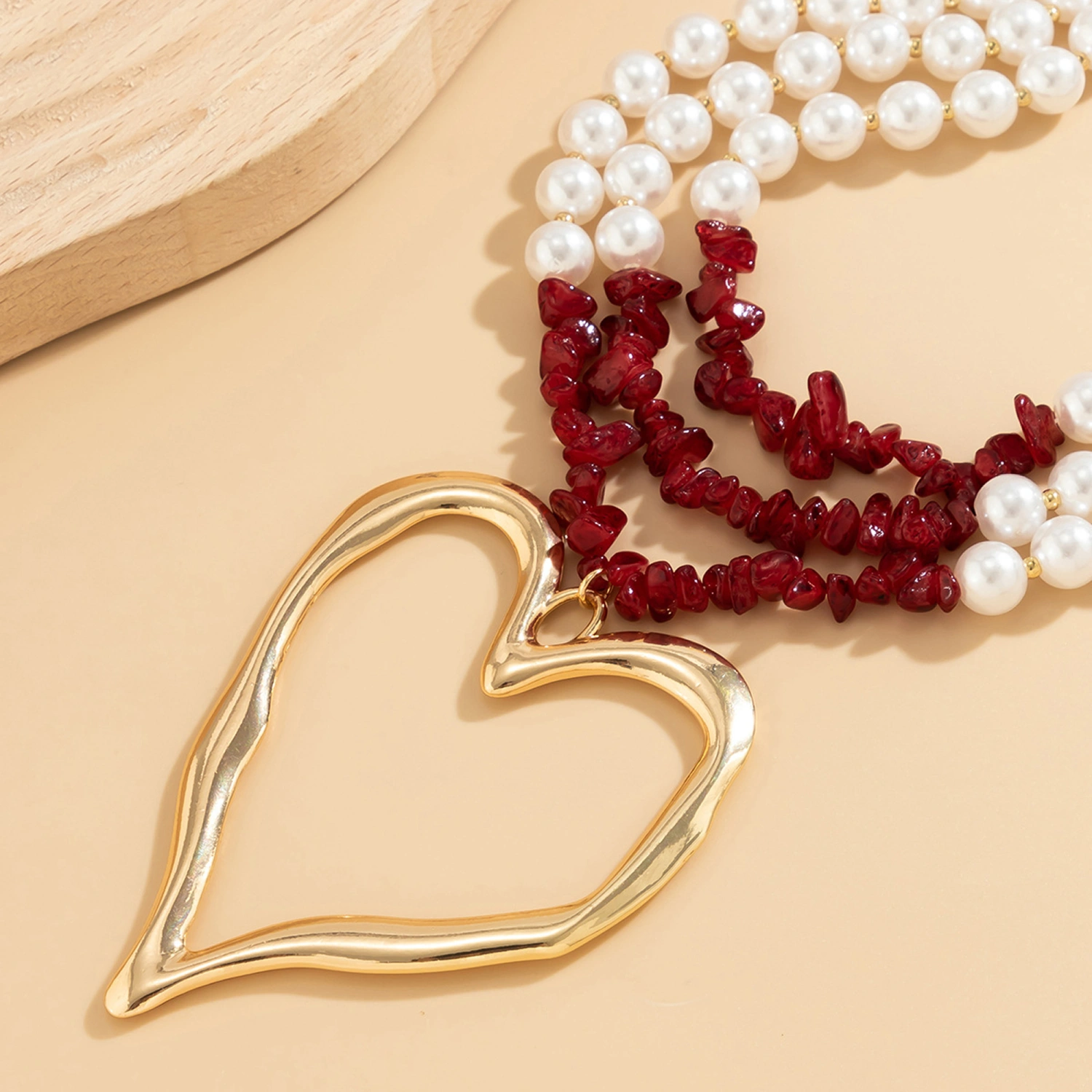 Layered Pearl Choker Necklace Long Chunky Heat Pendant Necklace