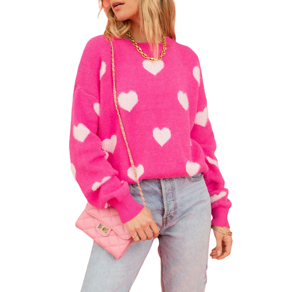 Women Cute Sweaters Casual Heart Print Warm Long Sleeve Pullover 