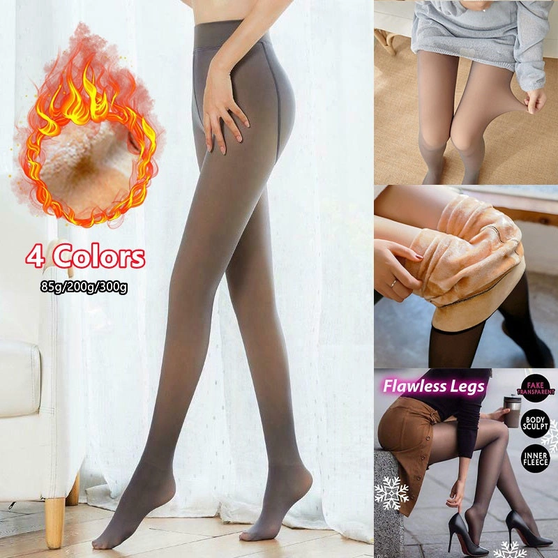 Women's Fleece Tights Translucent Fake Fleece Pantyhose Warm Tights Woman High Waist Super Elastic Leggings Warm Pants 85g/220g/300g(for weight 40-85 kg)