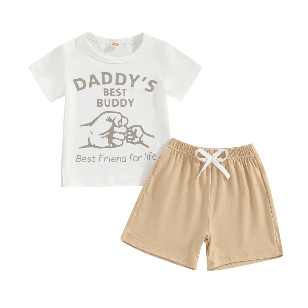 Boy Shorts Sets Letter Hand Print Tops Drawstring Shorts Set