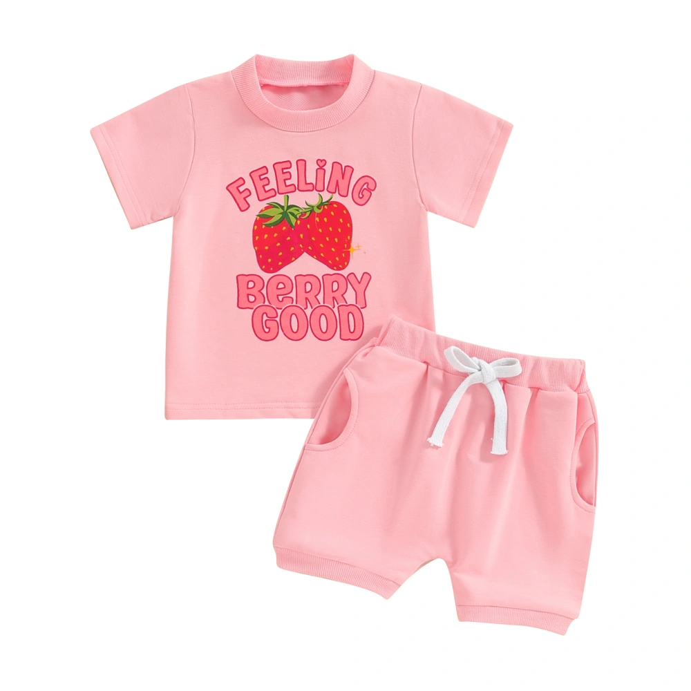 Baby Girls Shorts Set, Short Sleeve Strawberry Letters T-shirt Shorts