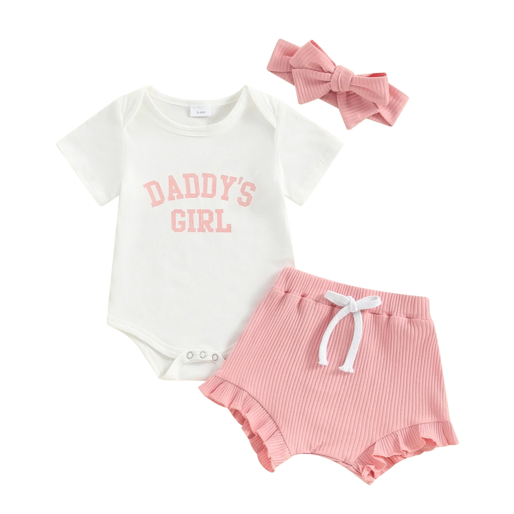 Baby Shorts Sets Letter Print Romper Drawstring Shorts Headband Set