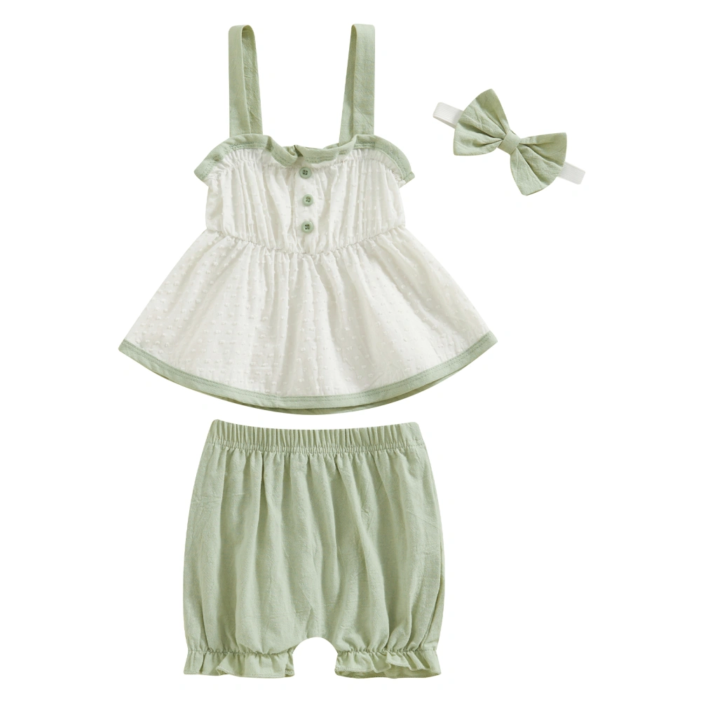 Baby Girl Summer Set, Cami Tops + Frill Trim Shorts + 3D Bow Headband 