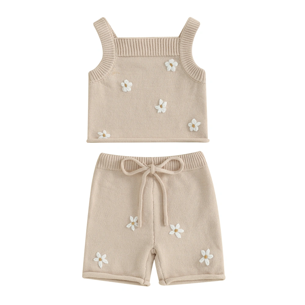 Baby Girls Summer Outfit Daisy Pattern Knitted Tank Tops and Shorts 