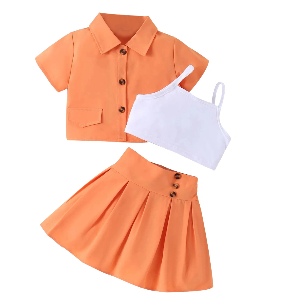 Kid Girls Summer Clothes Button Up Shirt + Cami Tops + Skirt