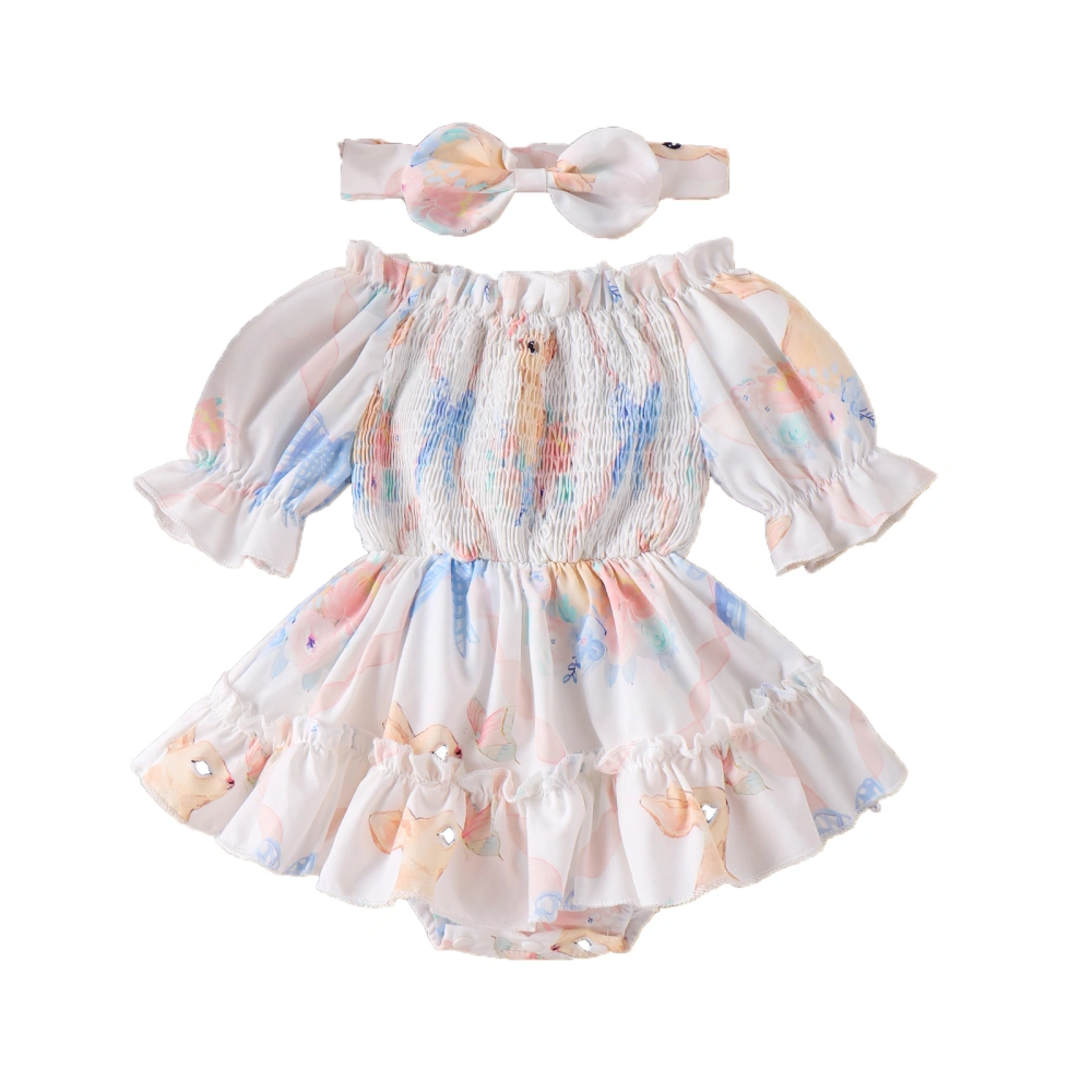 Baby Girls Rompers Dress Rabbit Print Easter Clothes with Headband