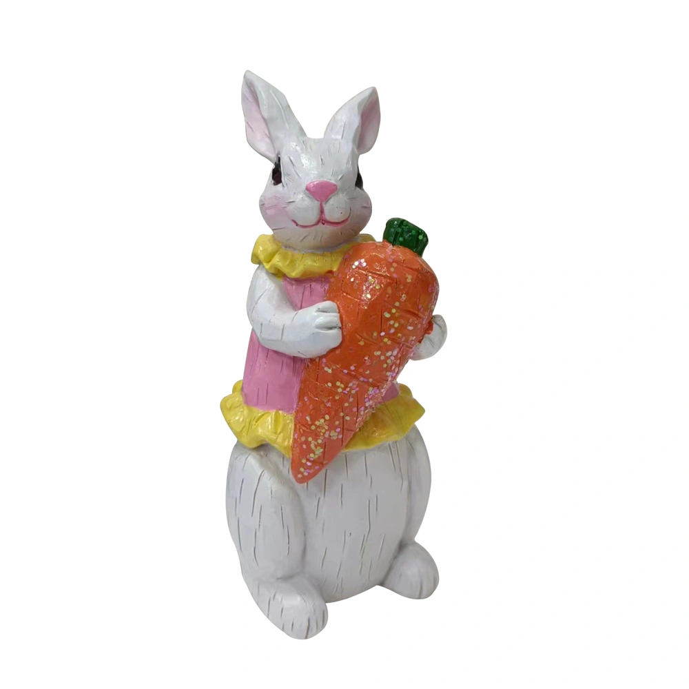 Easter Rabbit Ornament Cute Bunny Holding Carrot Figurine Resin Decor