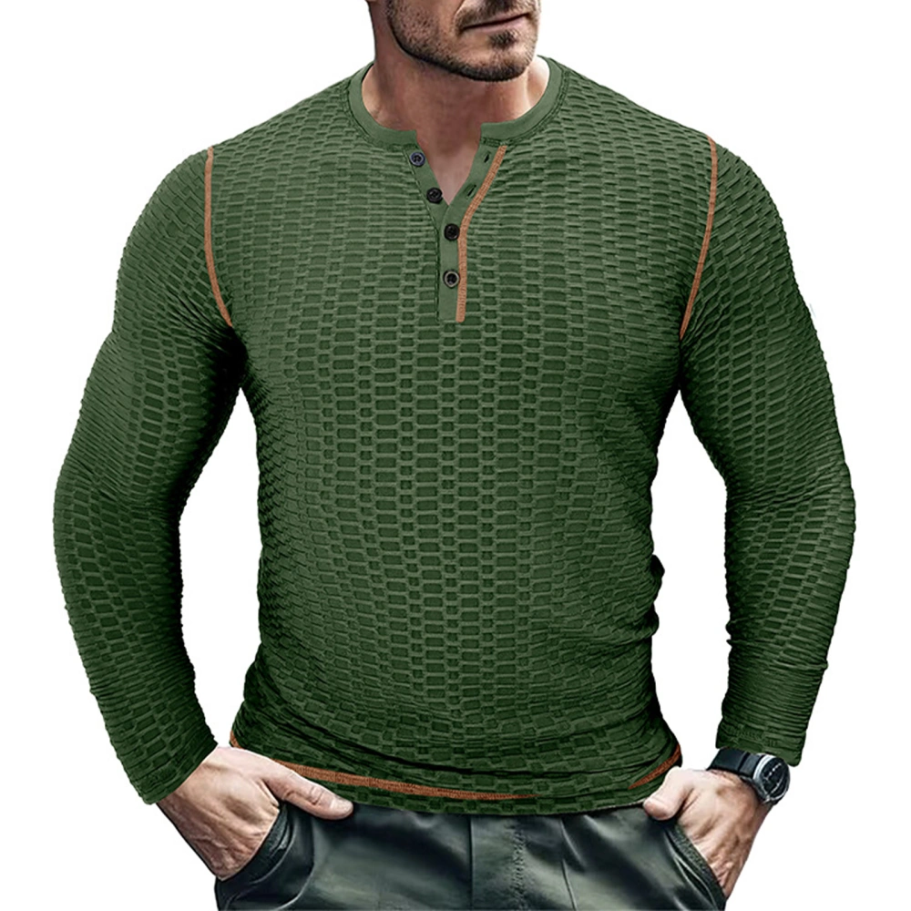 Men's Henley Shirts Long Sleeve Contrast Stitch Button Front T-Shirts