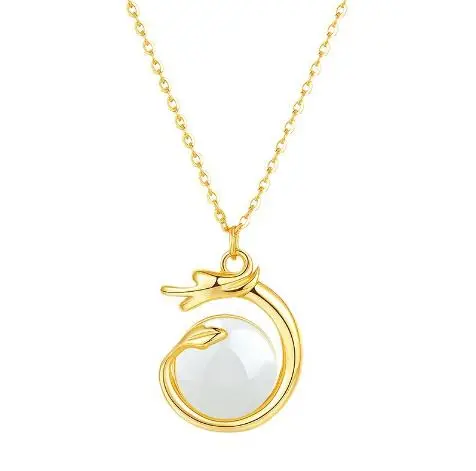 Women Zodiac Dragon Necklace Elegant Adjustable Jade Charm Necklace