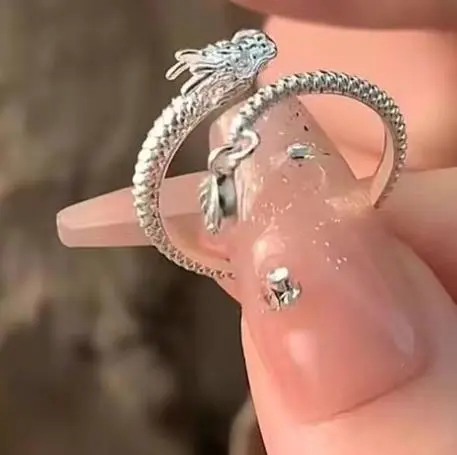 Men Women Dragon Ring Silver Gold Dragon Year Open Punk Rings