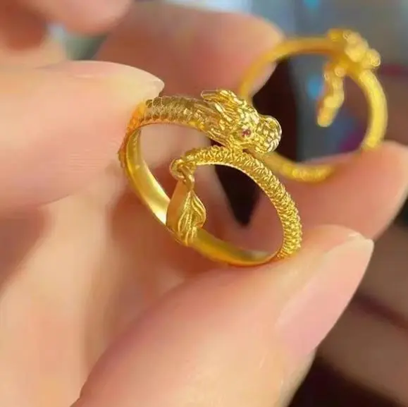 Men Women Dragon Ring Silver Gold Dragon Year Open Punk Rings