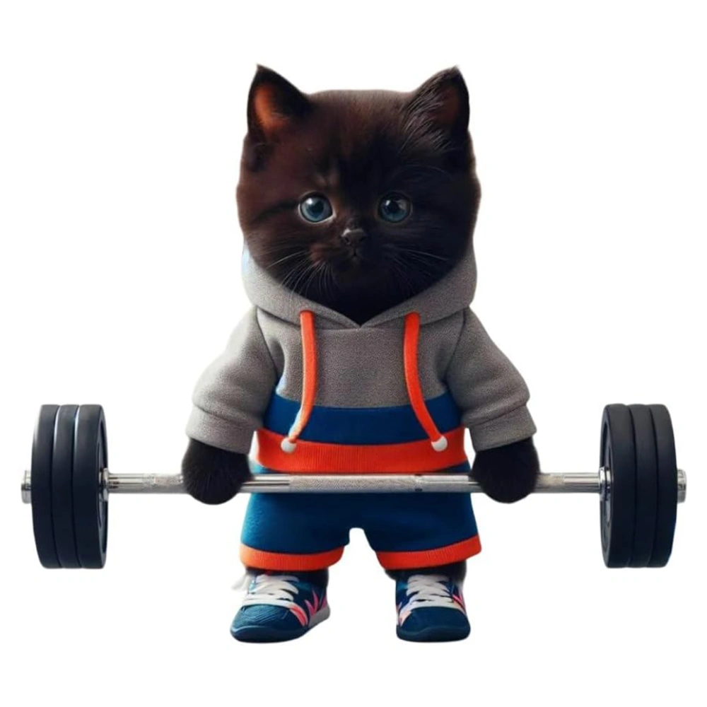 Pink Cat Statues Weightlifting Cat Sculptures Collectible Figurines