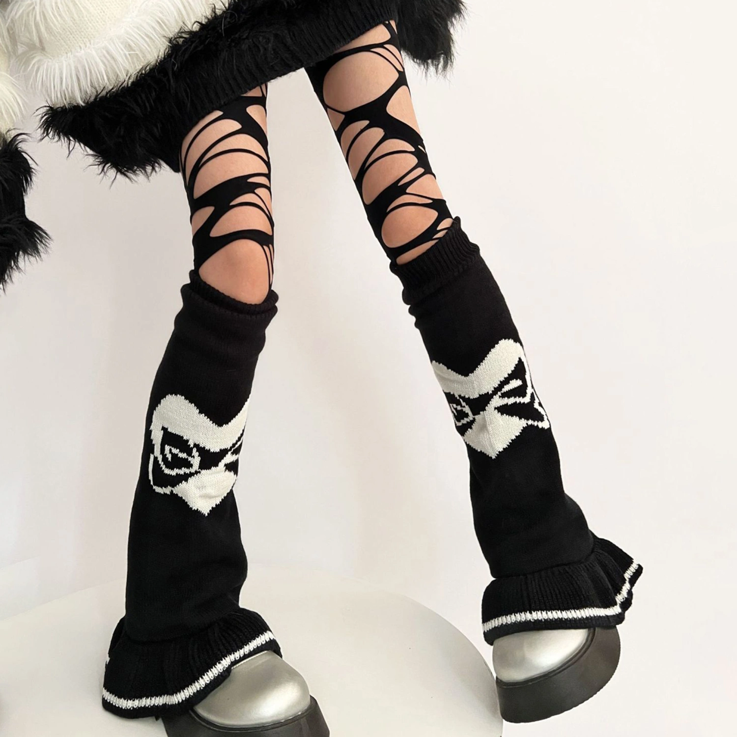 Women Knit Leg Warmers, Heart Bow Knee-high Leg Warmers Socks