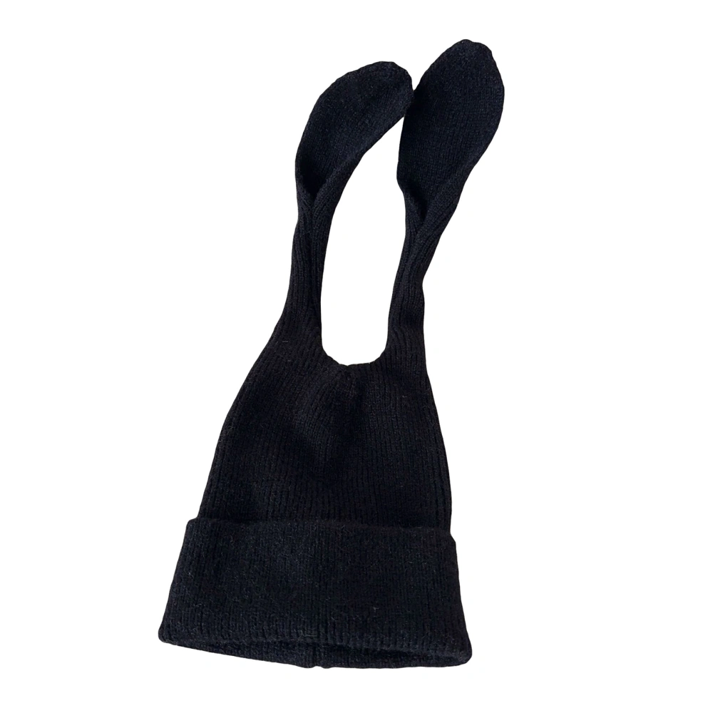 Women's Cute Soft Stretch 3D Long Bunny Ear Solid Color Rib Knit Hat 