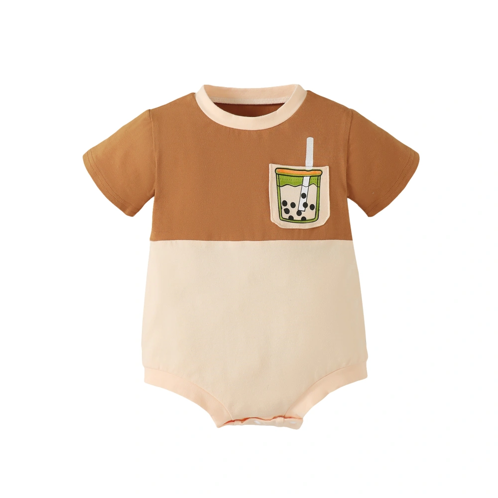 Baby Girl and Boys Cute Round Neck Short Sleeve Contrast Color Romper 