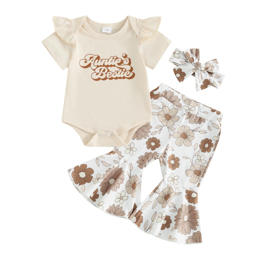 Baby Girl Outfits Letter Print Fly Sleeve Rompers Pants Headband