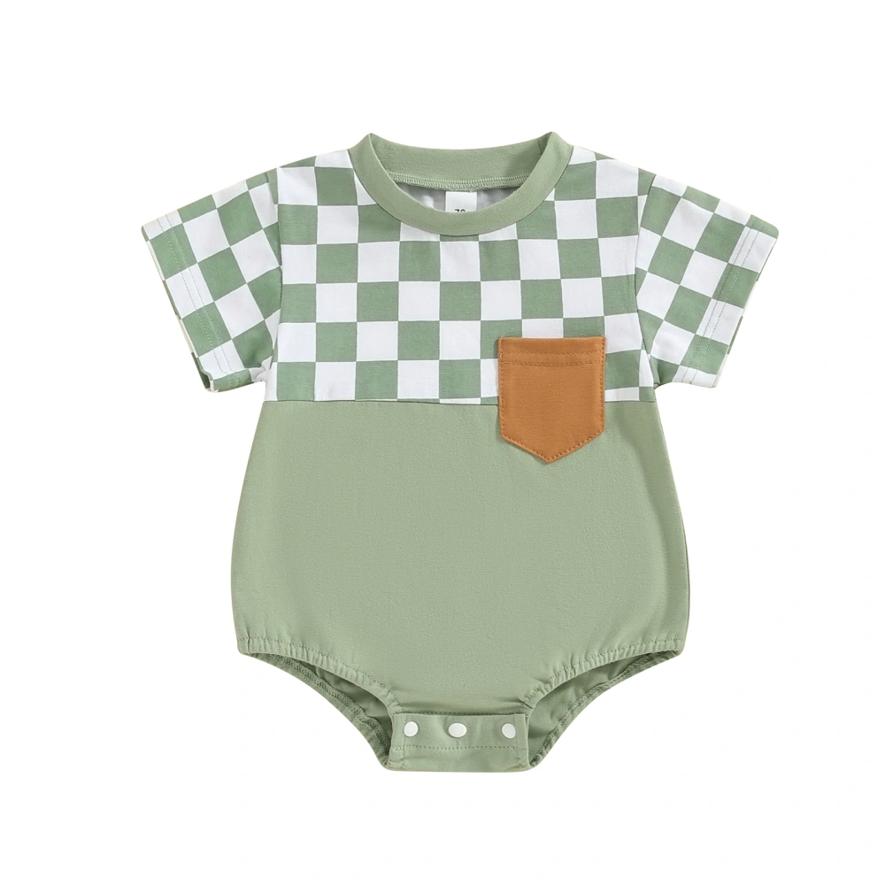 Baby Boys Summer Romper Short Sleeve Checkerboard Print Romper