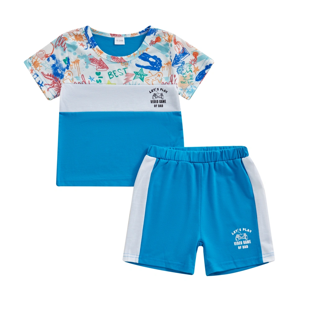 Boys Shorts Sets Letter Dinosaur Game Machine Print Tops Shorts Sets