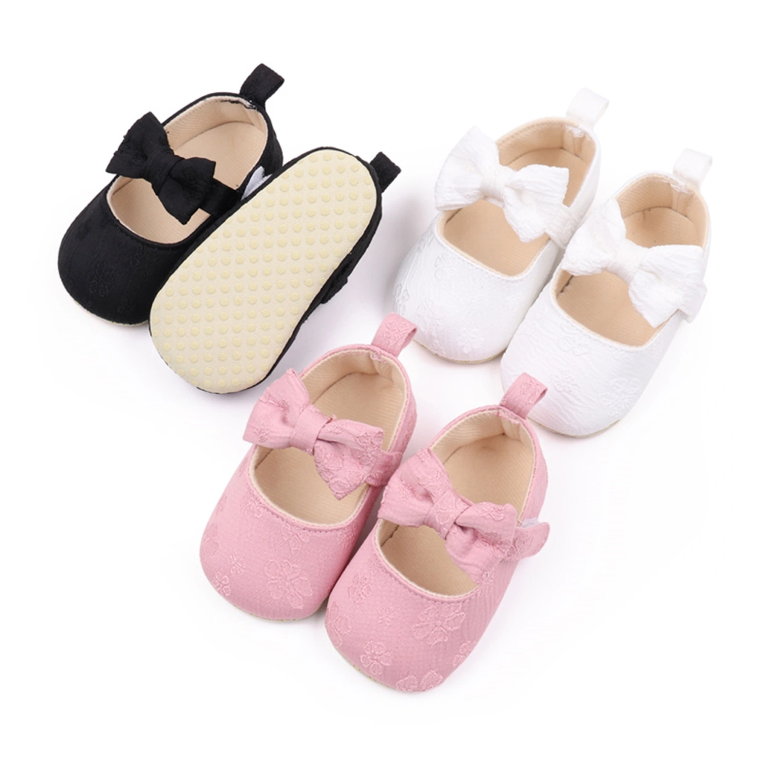 Baby Girl Floral Embroidery Flats Infant Bow Walker Crib Shoes