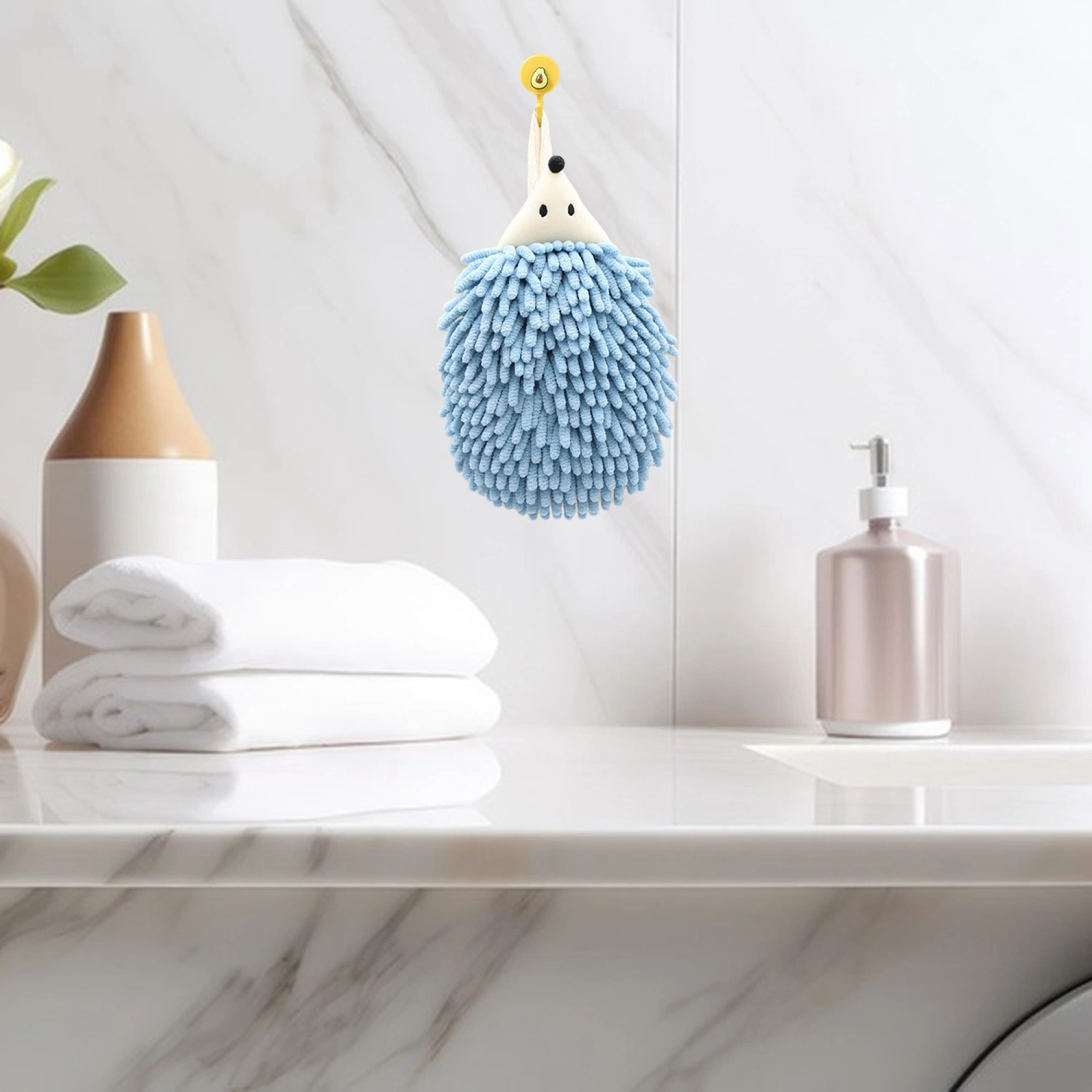 Chenille Fuzzy Hand Towels Cute Hedgehog Hand Towels with Hanging Loop