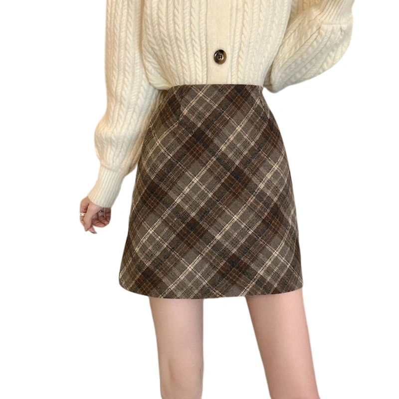 Women Plaid Skirt Casual Elegant Vintage Winter Mini A-Line Skirt 