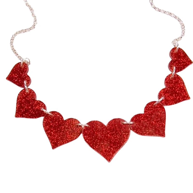 Red Heart Necklace Valentine's Day Neck Jewelry Party Accessories