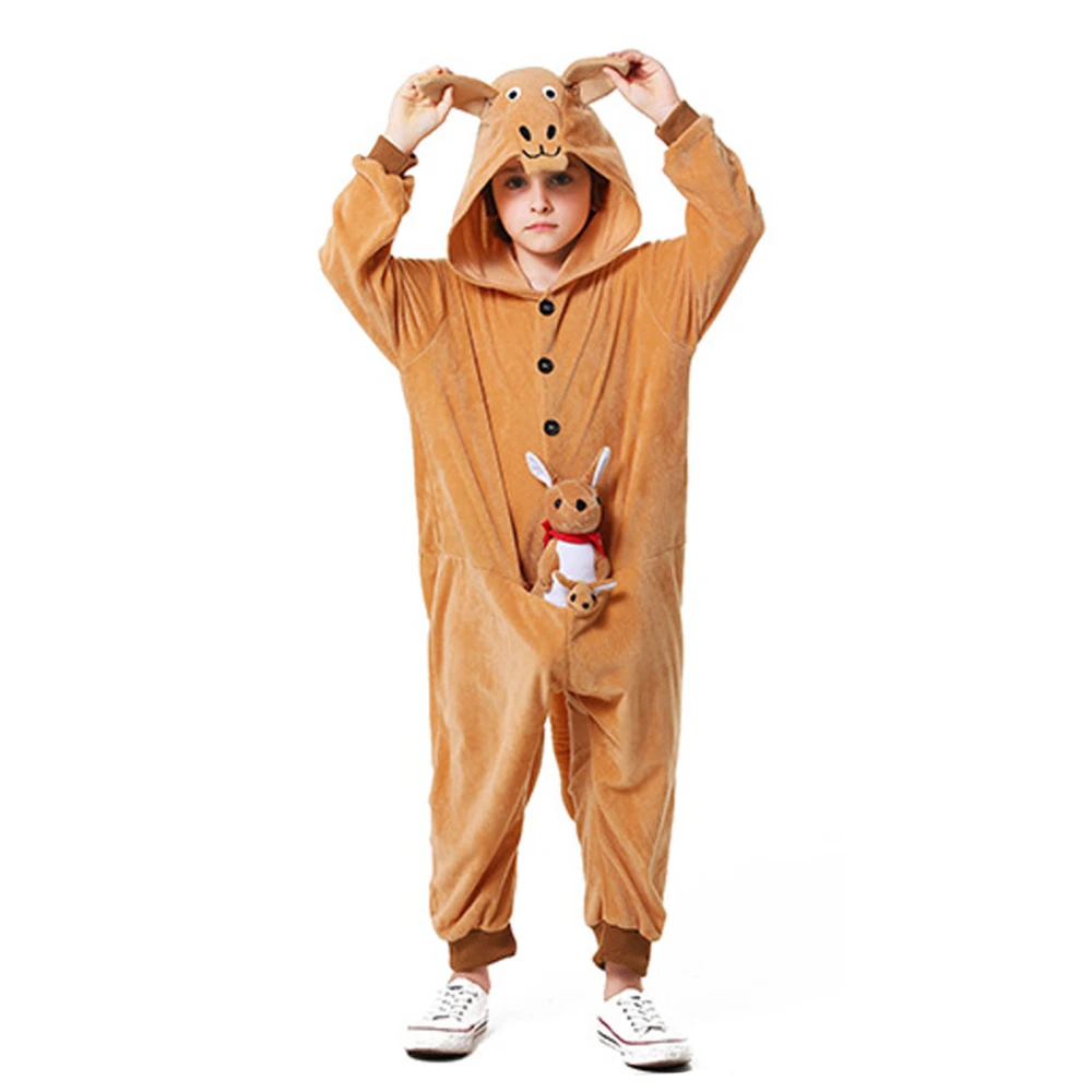 Kangaroo Costume for Kids Long Sleeve Button Up Jumpsuit with Tail