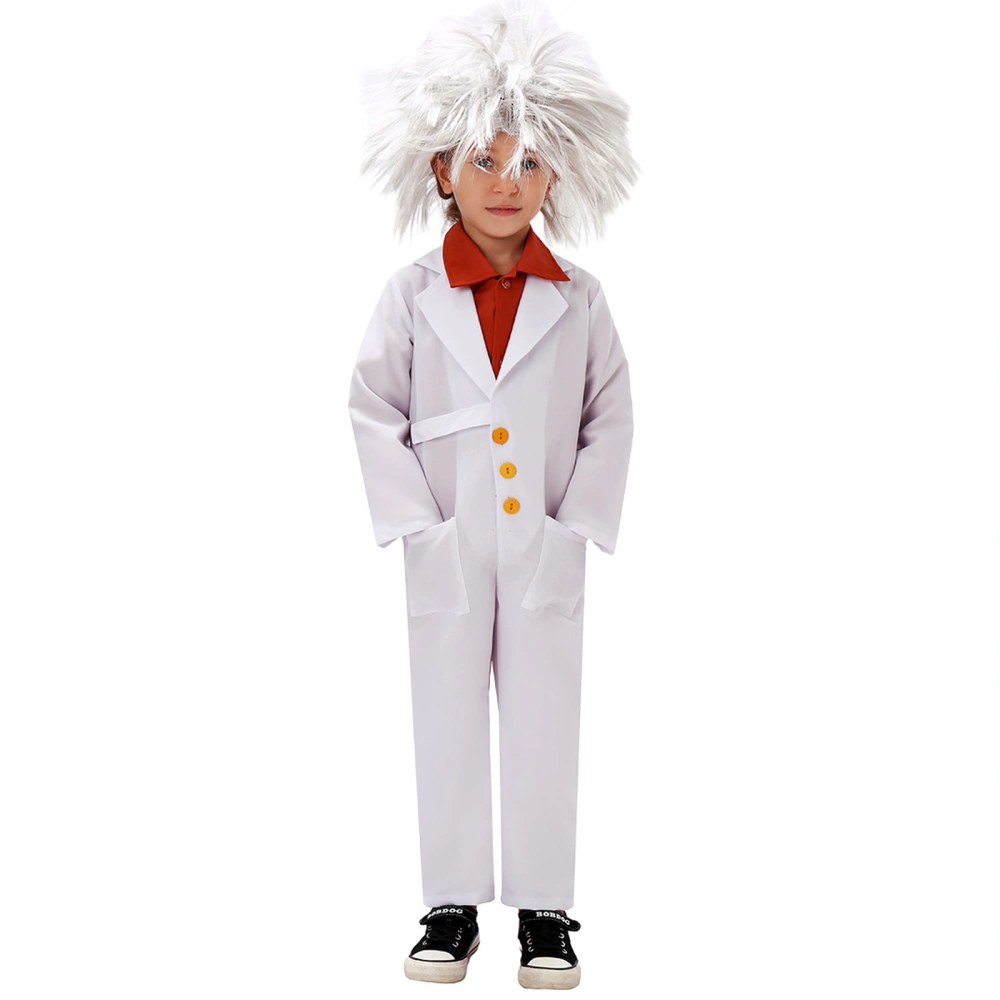 Kids Scientist Costume, Long Sleeve Button Closure Jumpsuit White Wig