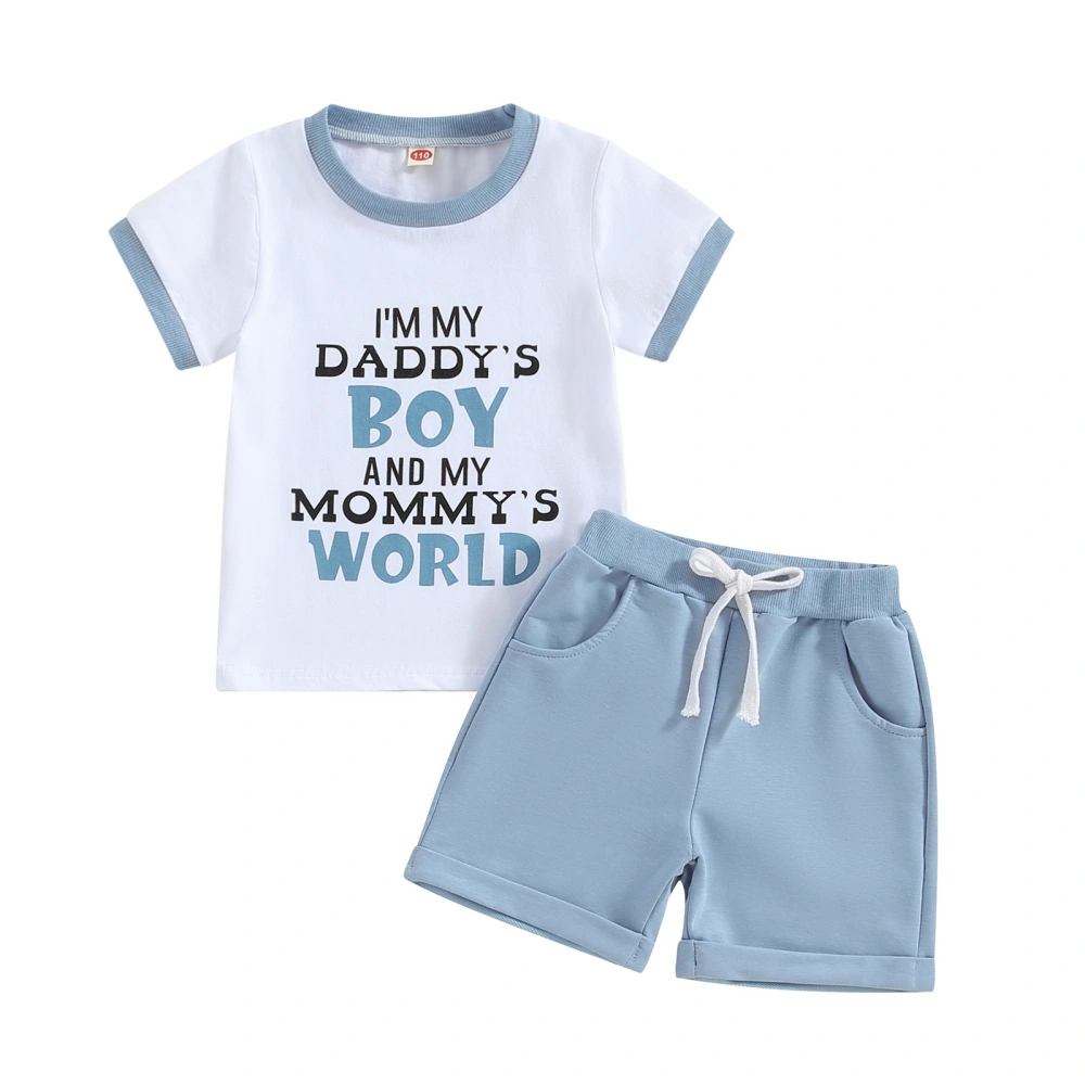 Boy Letter Print Short Sleeve T-Shirt with Solid Color Shorts