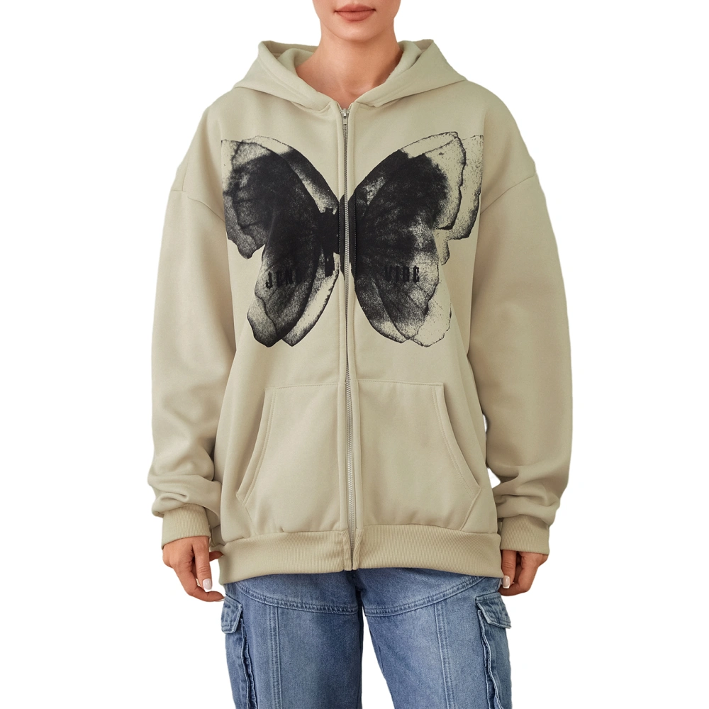 Women's Loose Hoodies Butterfly Print Long Sleeve Teen Fall Jacket