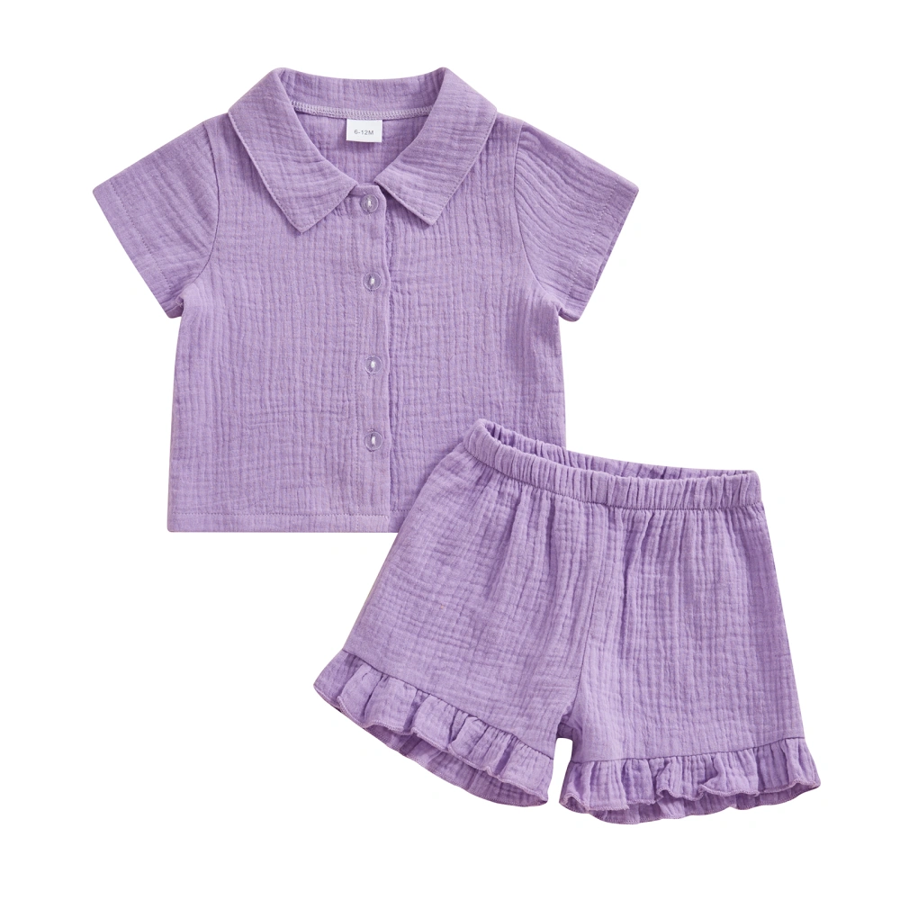 Toddler Girls Summer Outfits Solid Color Buttons Tops Shorts Set