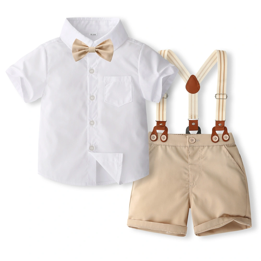 Boy Shorts Set Solid Color Short Sleeve Shirt with Suspend Shorts