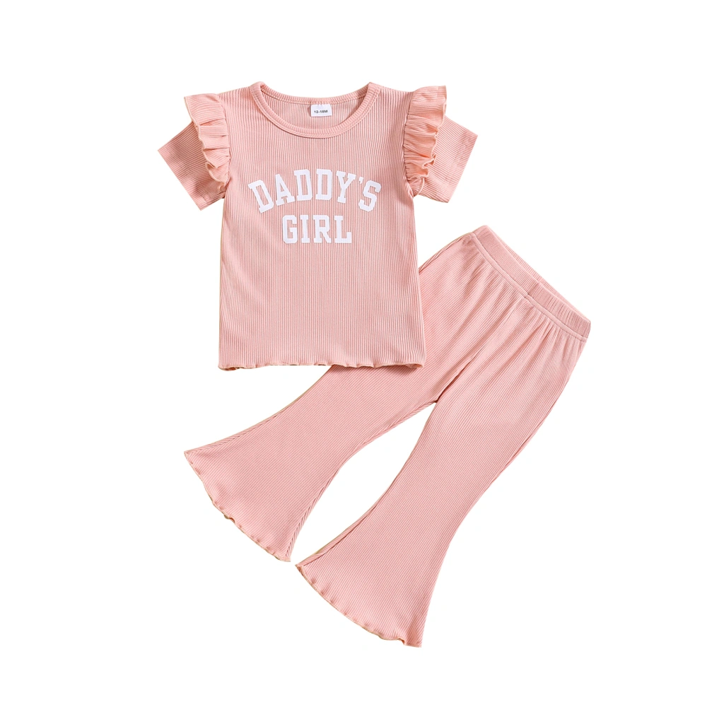 Baby Girl Summer Outfits Letter Print Ribbed T-Shirt and Flare Pants