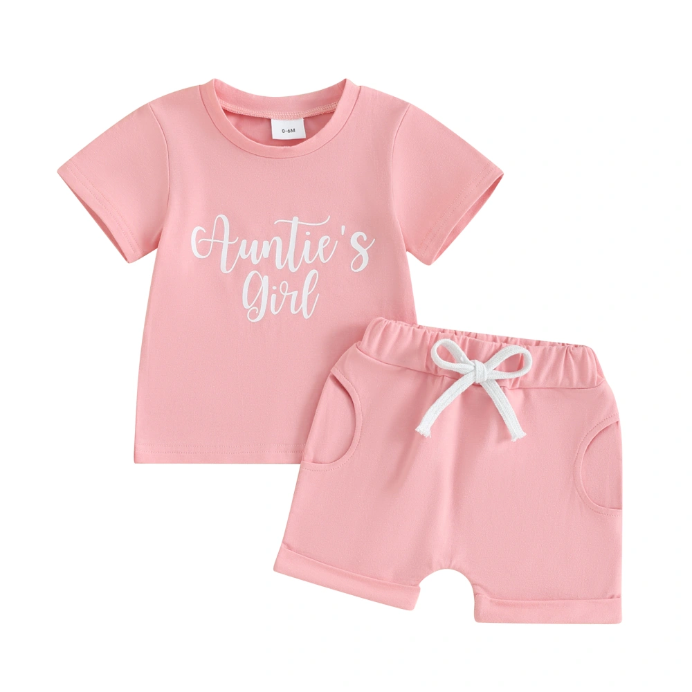 Baby Girls Shorts Set, Short Sleeve Letters Print T-shirt with Shorts