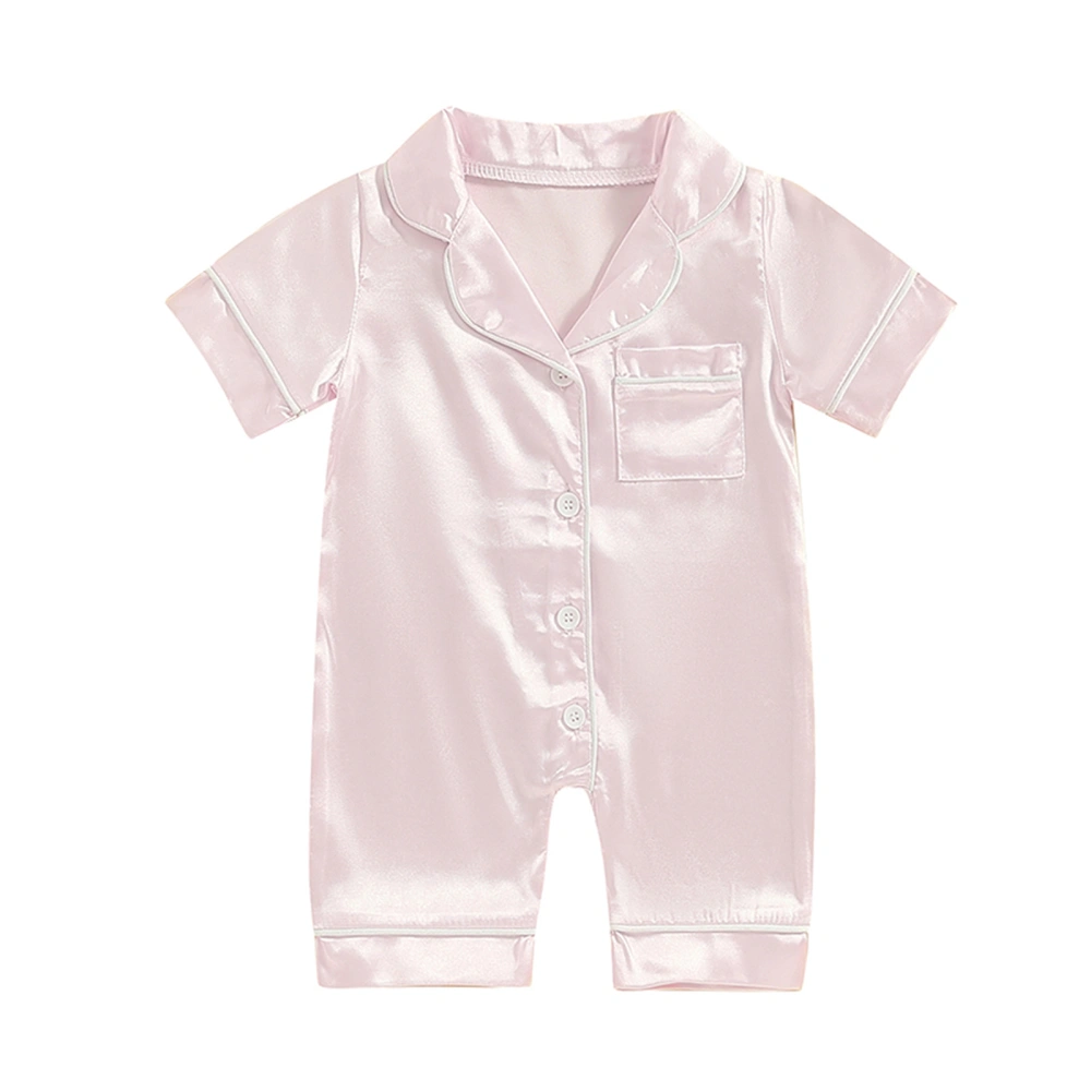 Baby Girl Jumpsuit Pajama Short Sleeve Lapel Button Up Sleepwear