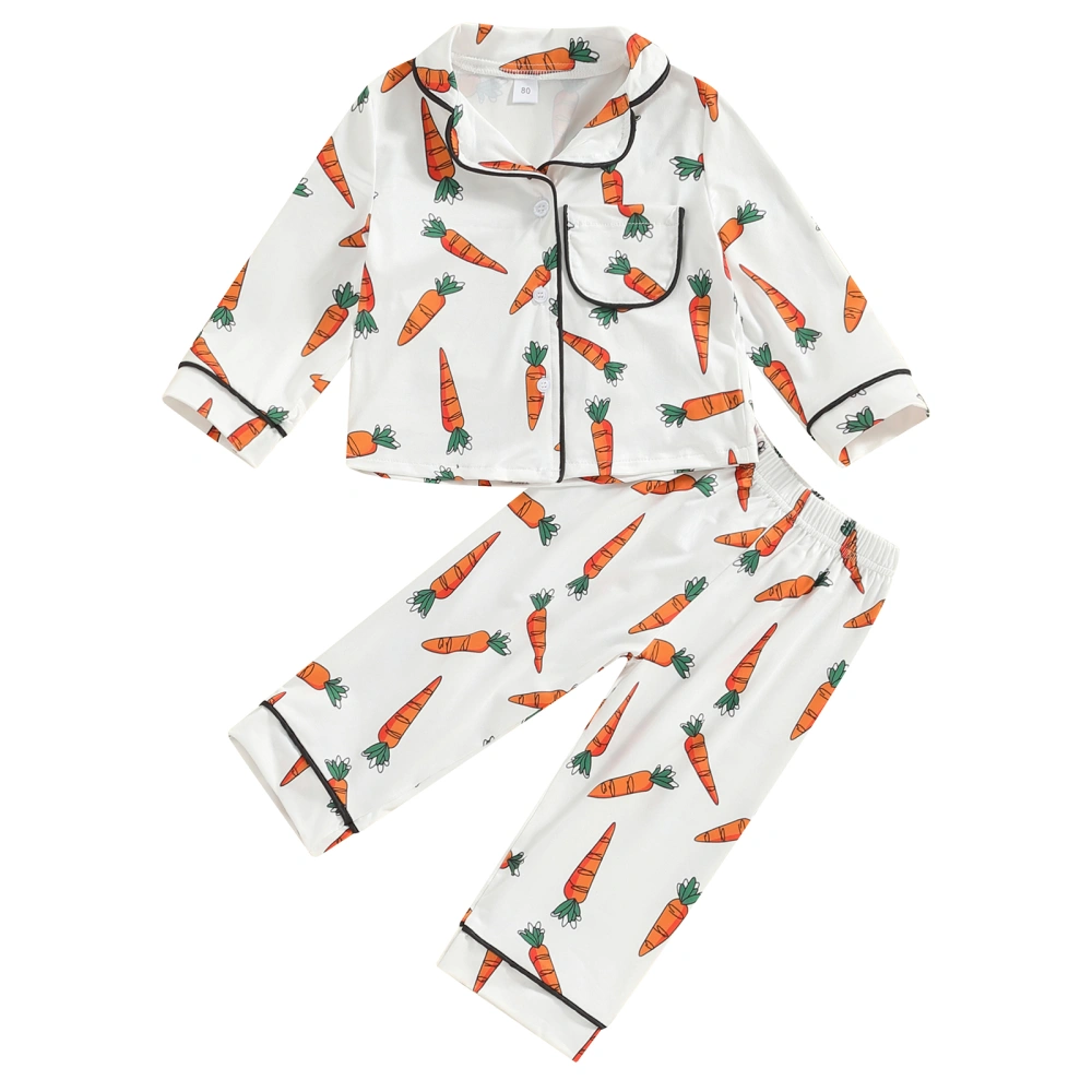 Toddler Easter Pajamas Set Long Sleeve Carrot Print Shirt and Pants