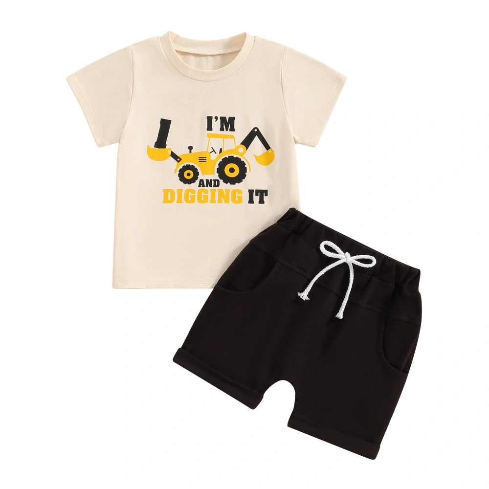 Baby Boy Summer Outfits Short Sleeve Excavator Print T-Shirt + Shorts