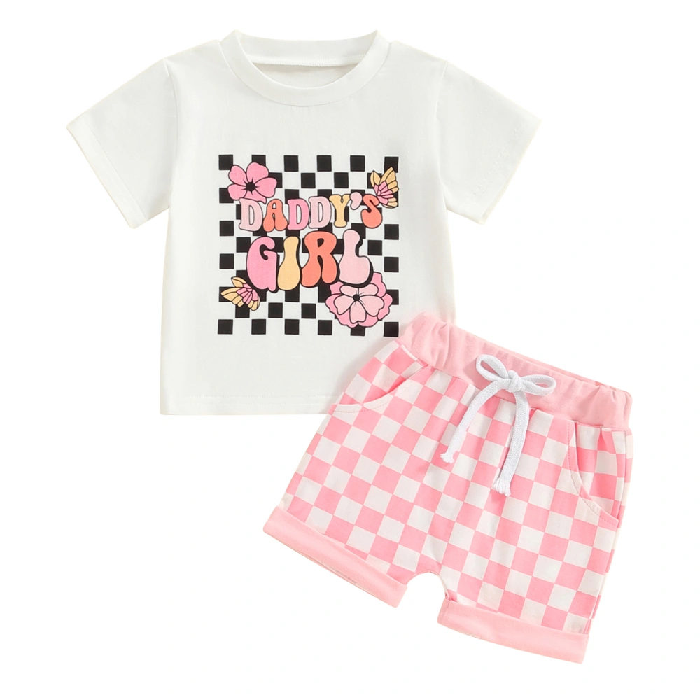 Baby Girl Summer Set, Short Sleeve Flower Tops + Checkerboard Shorts 