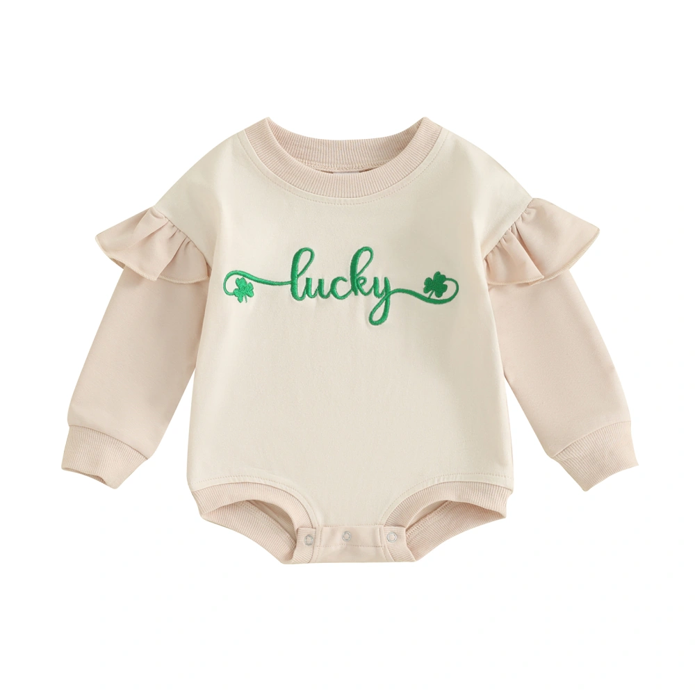 Baby Girl Romper Ruffle Long Sleeve Shamrock Embroidery Bodysuit